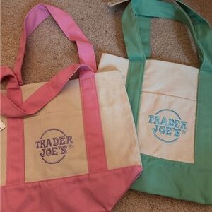 Trader Joe's Pink and Green Tote Bag Set